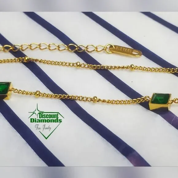 Choker / Necklace 18K Yellow Gold on Titanium - Green Crystal - Picture 3 of 4